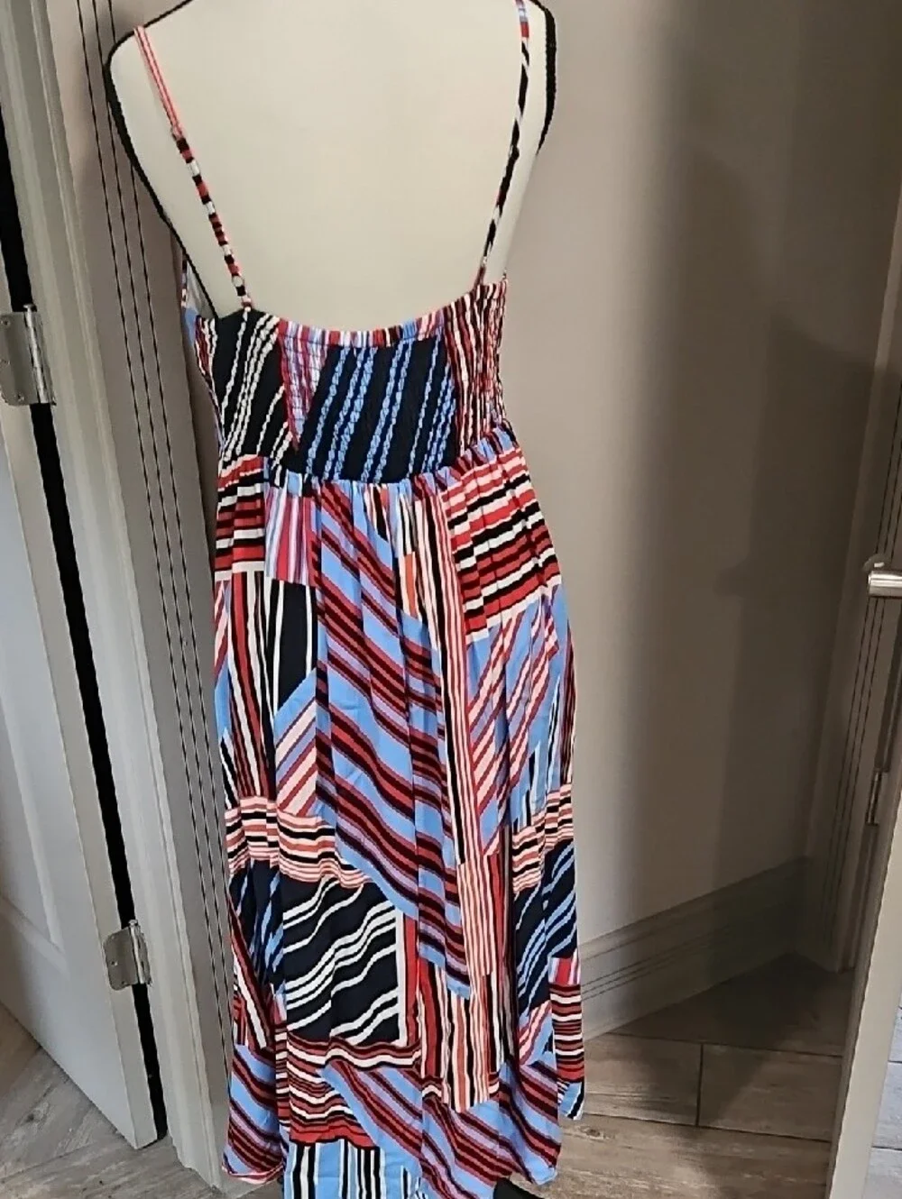 Maurices Striped Patchwork Maxi Dress in Blue, Red, Black & White